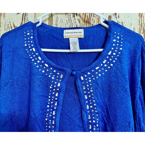 Alfred Dunner Embellished 3/4 Sleeve 2 Fer Sweater Set - Cobalt - Size 1X - Picture 3 of 5